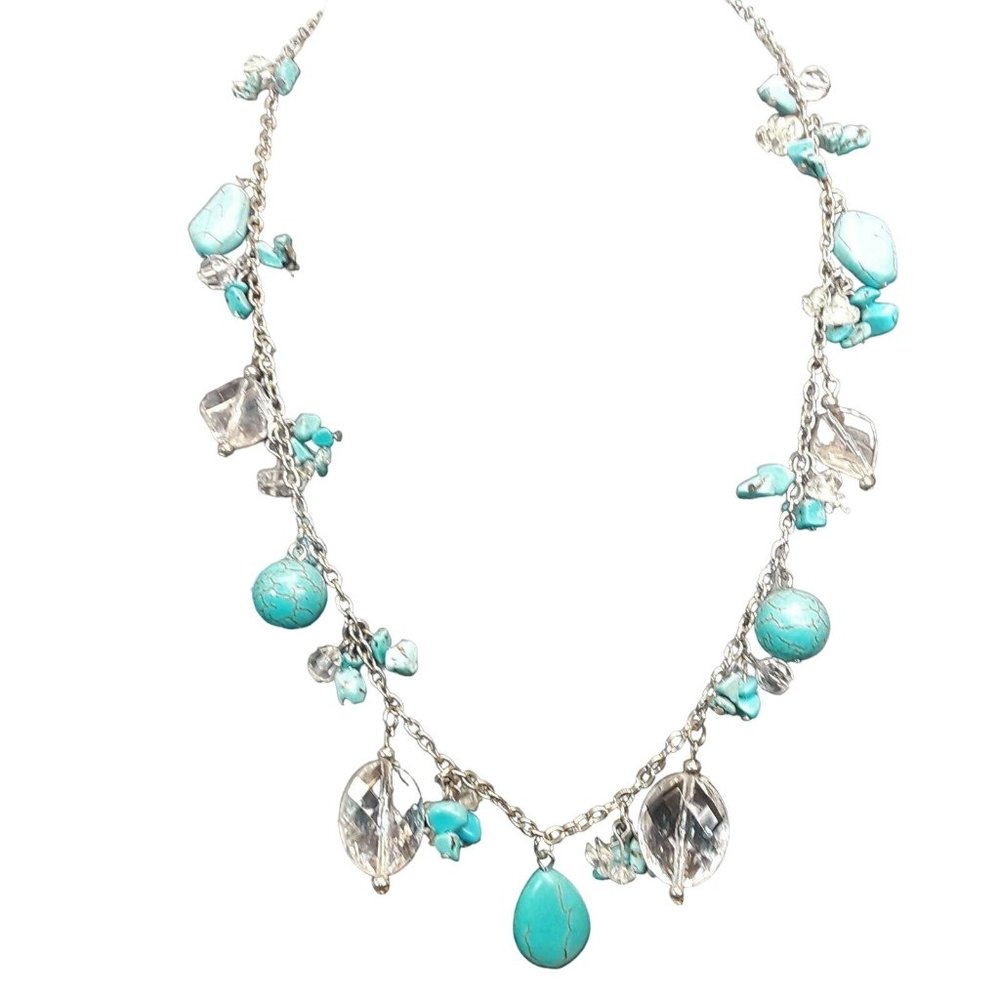 Turquoise Colored Stone Necklace Chain Beaded 27" Birds Egg Bluegreen